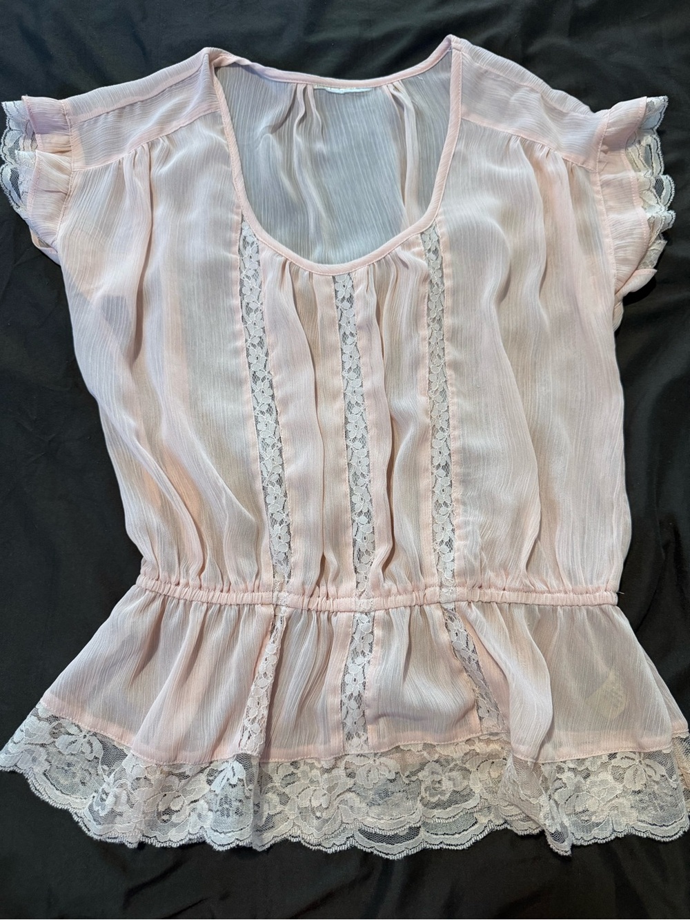 Vera Wang Blush Peach Lace-Trim Peplum Top